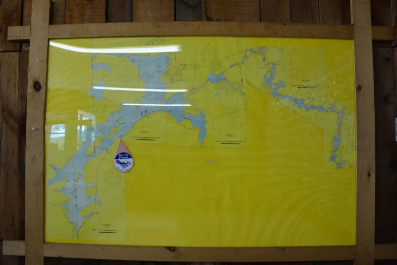 A map inside the Blue Jay store identifies where the campground is located on the lake.