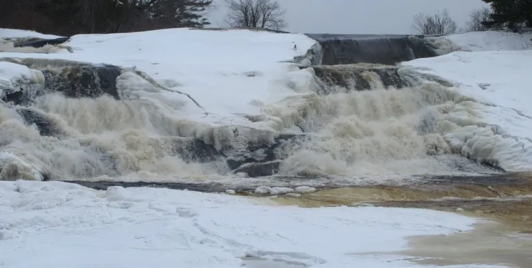 A partially frozen waterfall