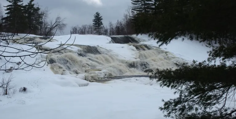 A waterfall partially frozen