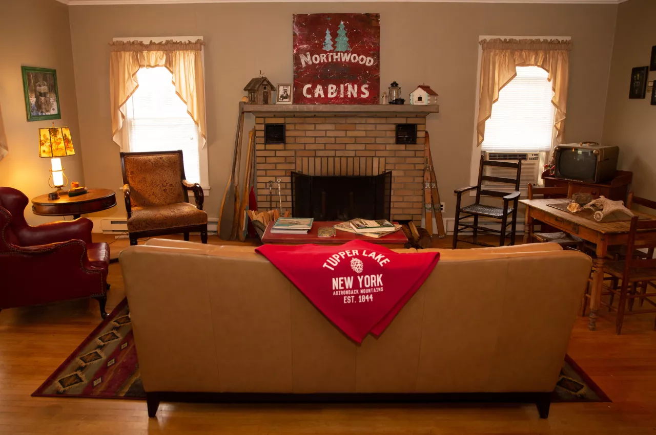 A cozy living room space at Northwood Cabins