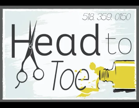 Head to Toe logo with scissors and a spilling nail polish bottle.