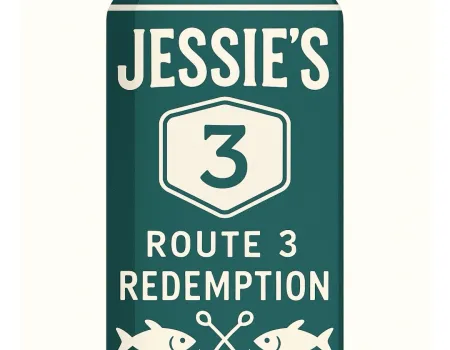 An illustration of a green beverage can with two fish