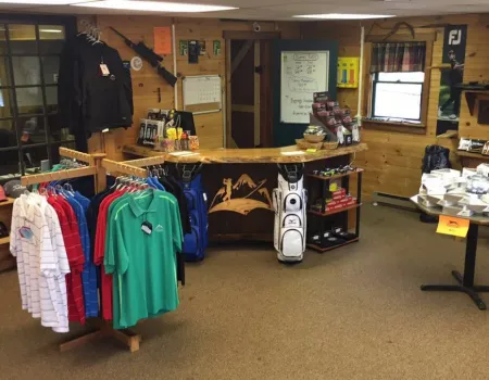 Gear on racks at the Pro Shop at the Tupper Lake Golf Course.