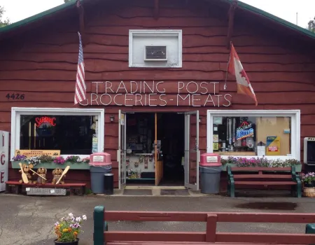 The red building of Knapp's Trading Post.