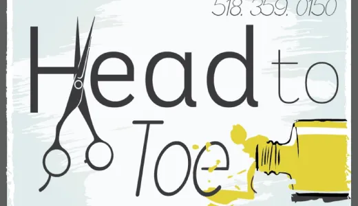 Head to Toe logo with scissors and a spilling nail polish bottle.