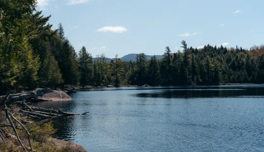 A view over a small pond of the distance mountains