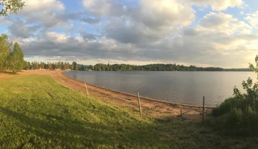 A beach at sunset