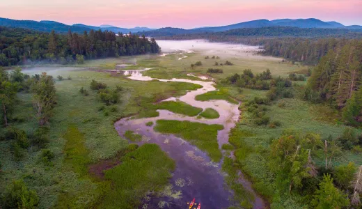 An aerial photo of a winding river