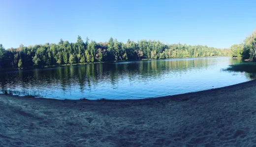 This sandy beach on the Raquette River has everything for a great day at the beach.