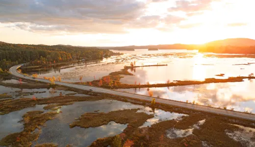 Aerial view of Simon Pond in the fall