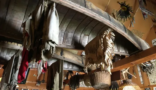 Boats hang from the ceiling