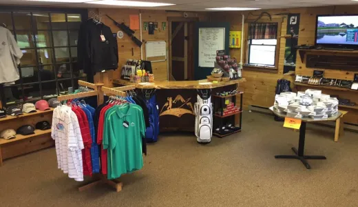 Gear on racks at the Pro Shop at the Tupper Lake Golf Course.