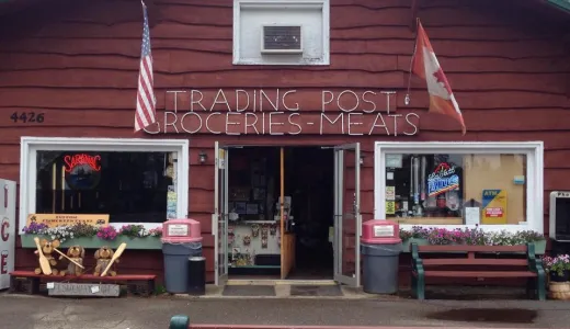 The red building of Knapp's Trading Post.