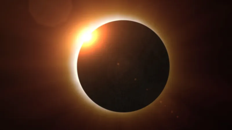 The sun almost completely blocked by the moon during an eclipse