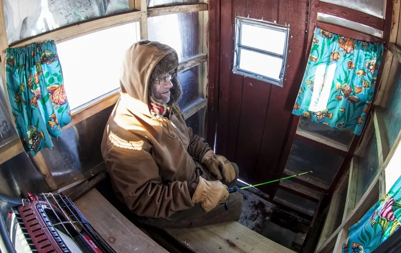 A look inside Bob's ice fishing shanty (ROOST/Shaun Ondak photo)