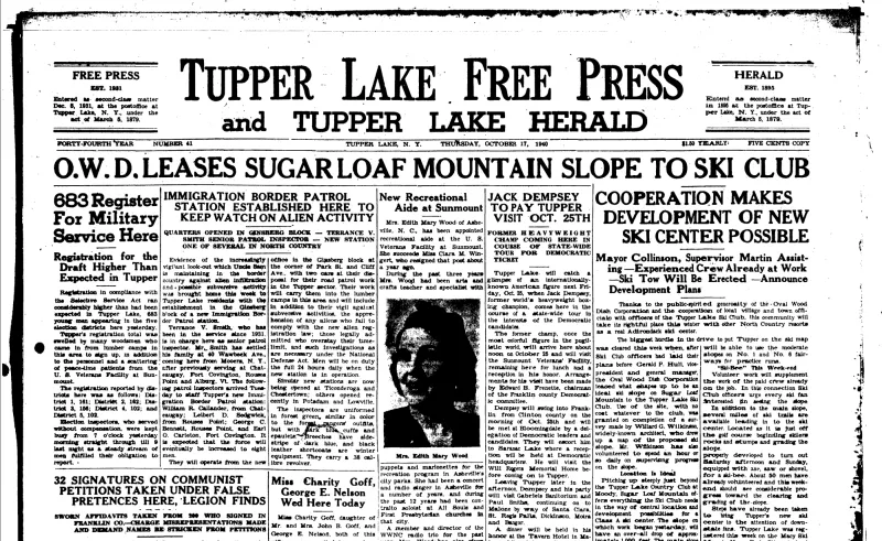 Front page of The Tupper Lake Free Press & Tupper Lake Herald (October 17, 1940)