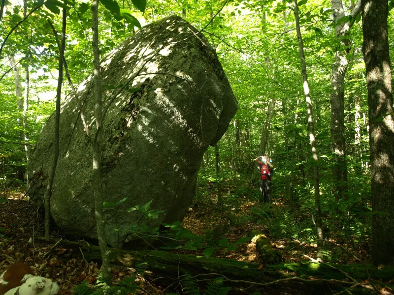 The balanced boulder along the ridge