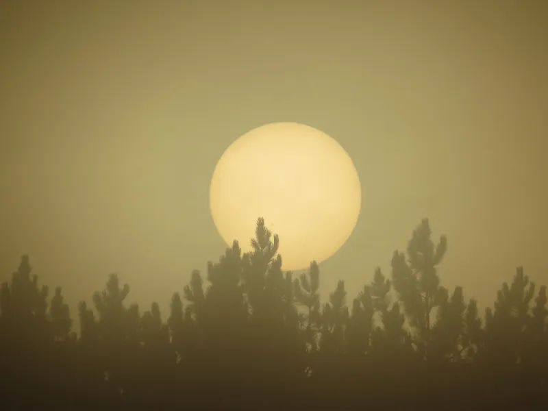 Sun burning through the fog over Massawepie Lake