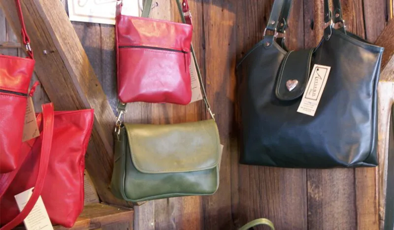 Hand crafted leather bags on display at The Leather Artisan in Childwold, NY. (photo provided)