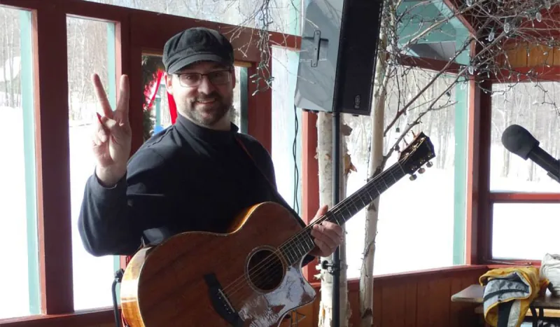 Josh Clement rockin' in the Big Tupper Ski Lodge during the 1st Annual Tupper Lake Fire & Ice Festival. (Jim "Cookie" Lanthier photo)