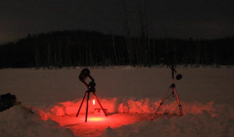 Telescopes on Cranberry Pond are focused and ready for a great night of Skiing with the Stars. (Marc Staves photo)