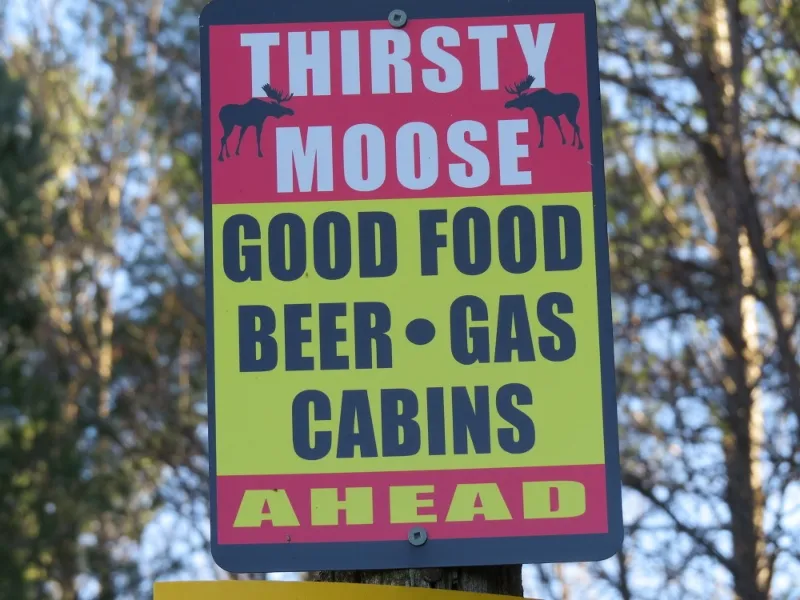 Sign for the Thirsty Moose Pub and Grub