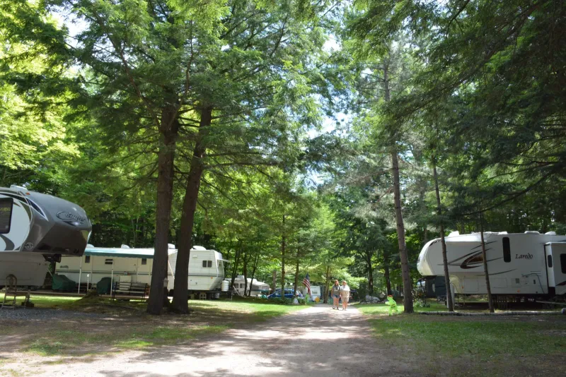 Campers take a stroll around the campground.