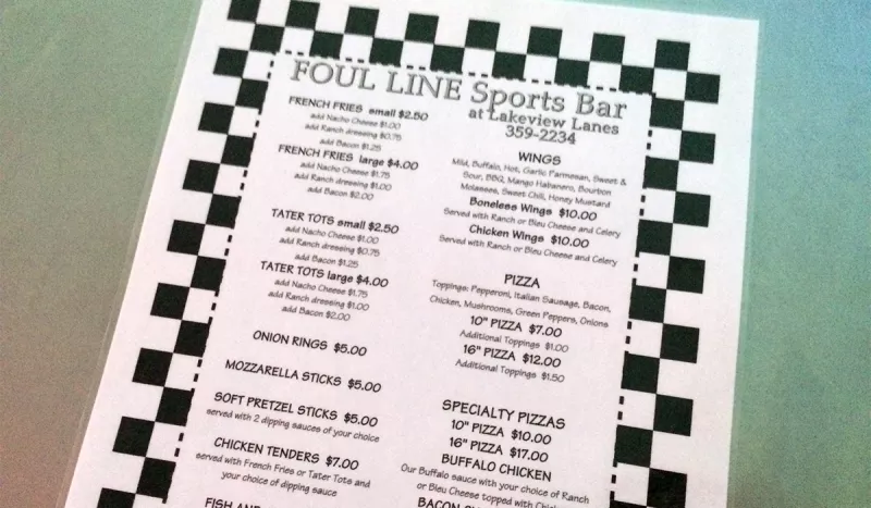 New Foul Line Sports Bar Menu
