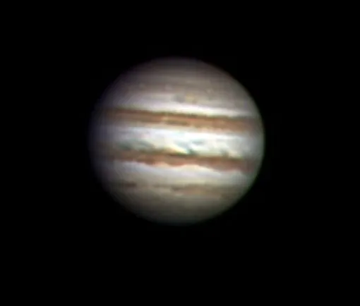 An astrophoto of Jupiter taken in 2016 by Ernie Rossi.