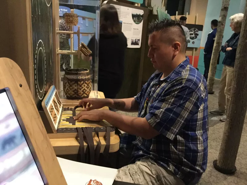 At this weaving station, follow the patterns to better understand the arts and crafts of the Mohawk.