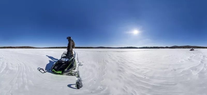 Horseshoe Lake on a snowmobile.
