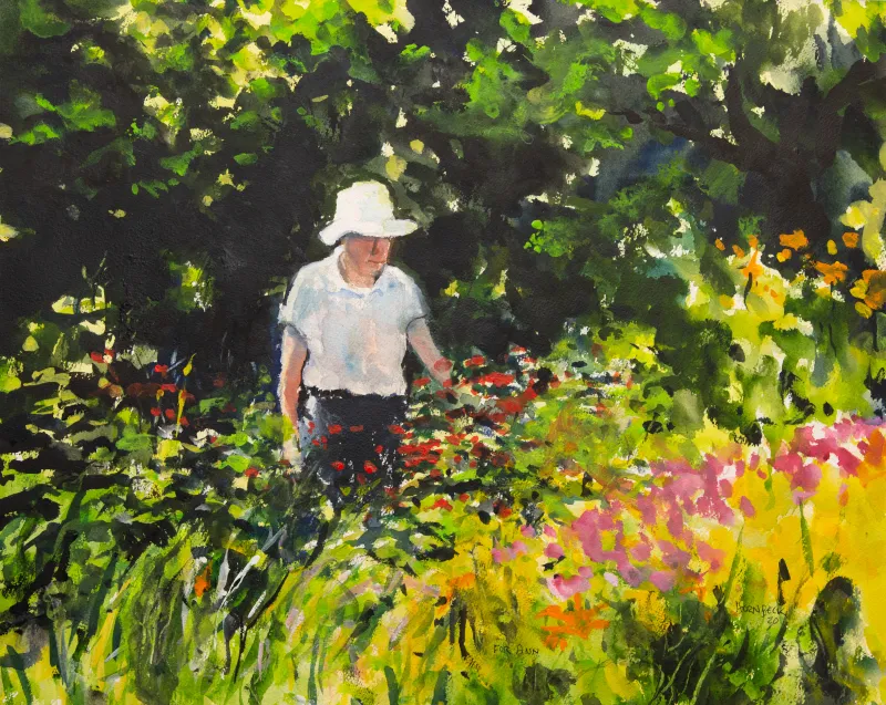 Peter Hornbeck's painting of his wife, Ann, in her garden. Image courtesy Leigh Hornbeck