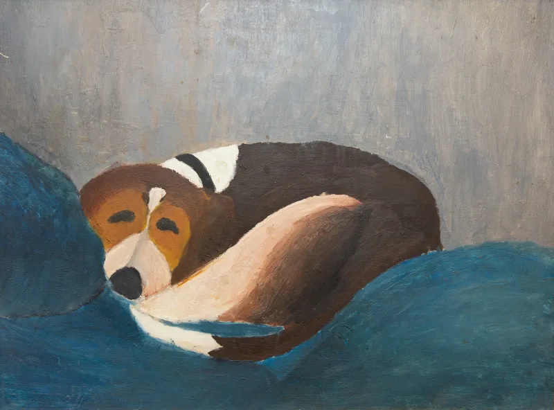 A painted portrait of Peter Hornbeck's Beagle, Flopsy, created when he was 11 years old. Image courtesy Leigh Hornbeck