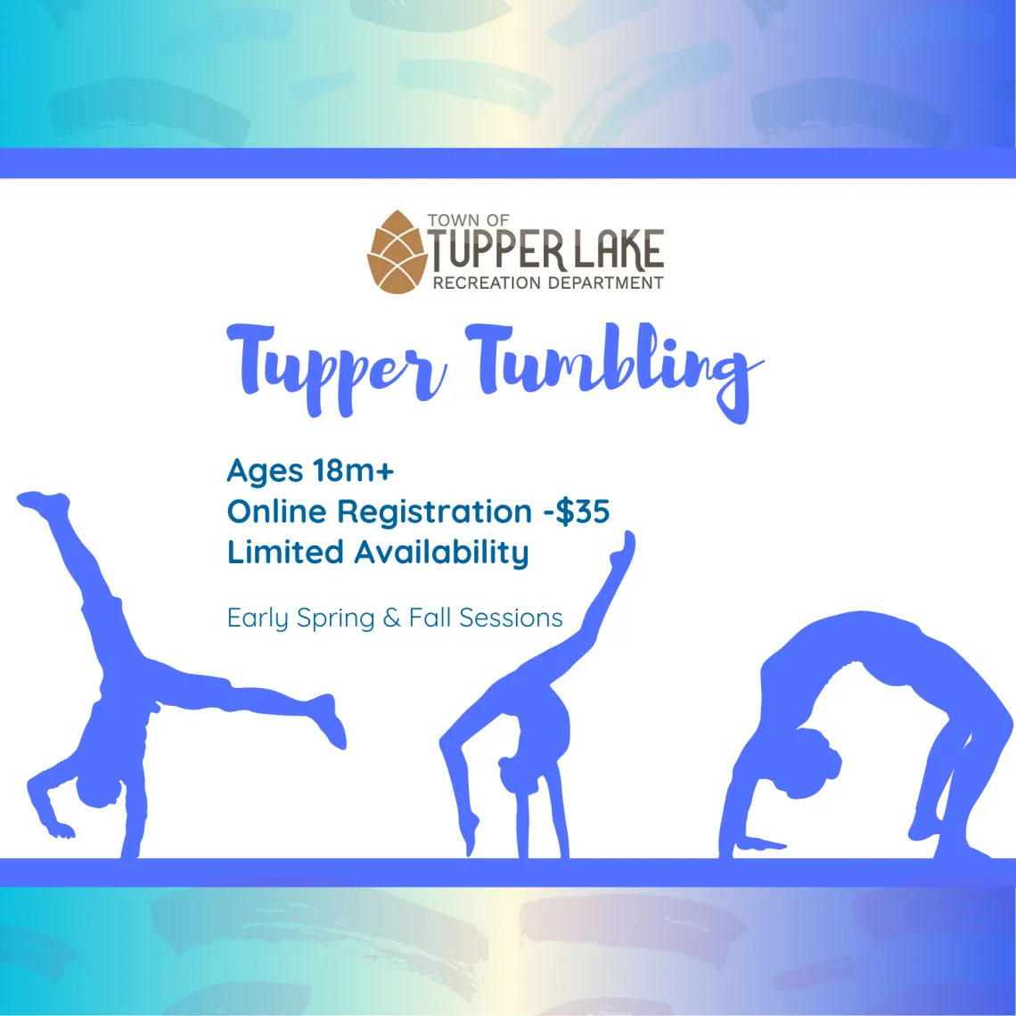 An illustrated flyer promoting a children's gymnastics class called "Tupper Tumbling."