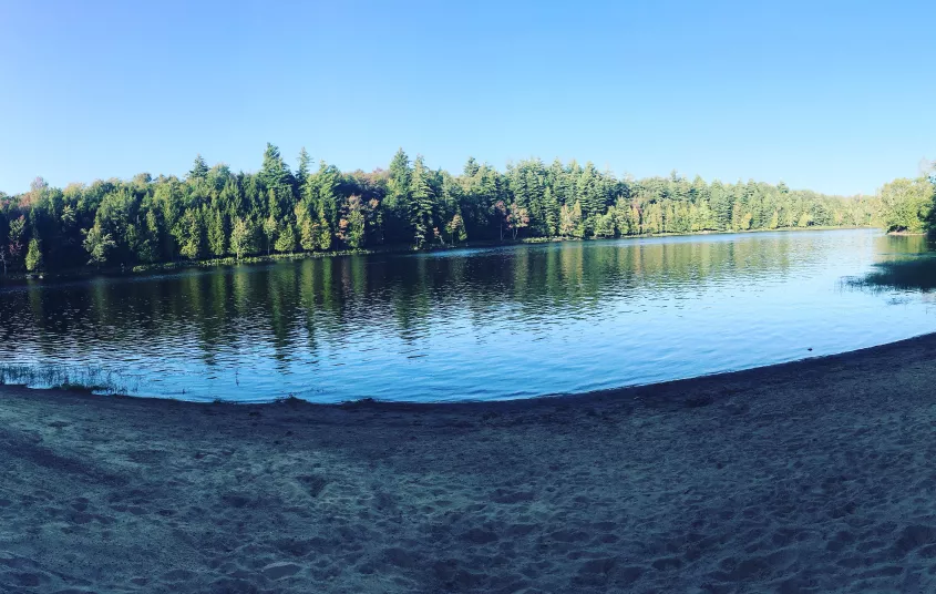 This sandy beach on the Raquette River has everything for a great day at the beach.