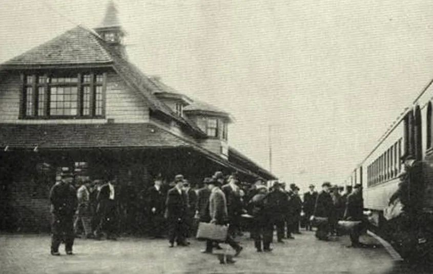 An old photo of a train station