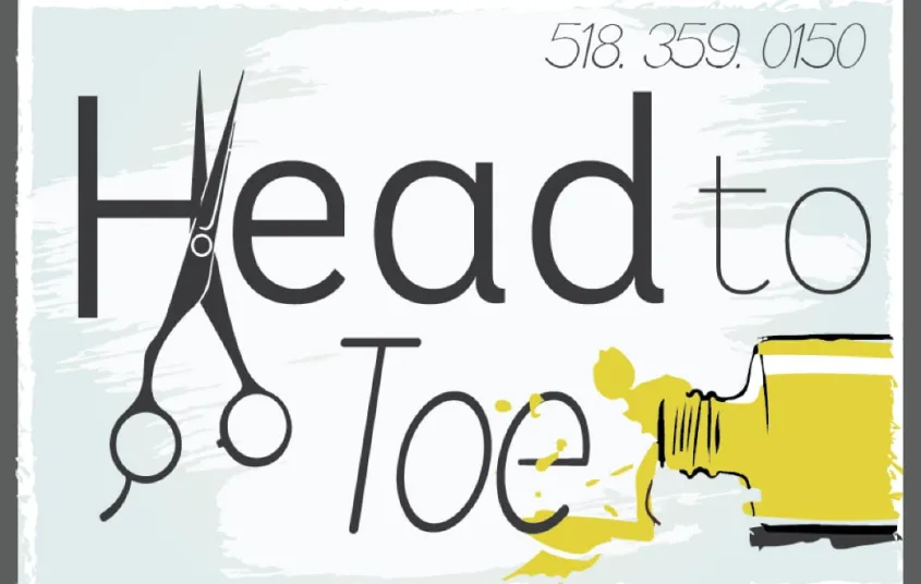 Head to Toe logo with scissors and a spilling nail polish bottle.