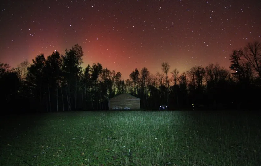 A building under the night sky