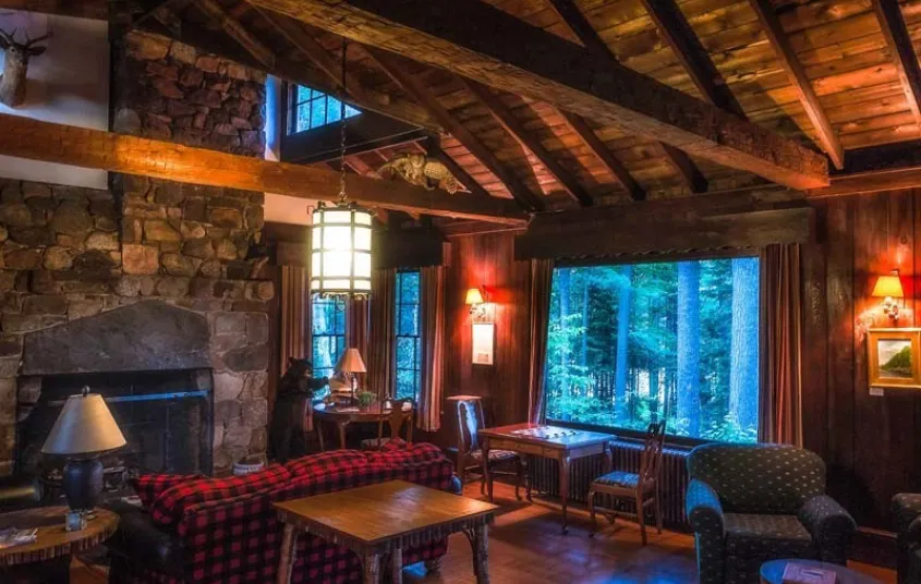 Rustic interior with high ceilings