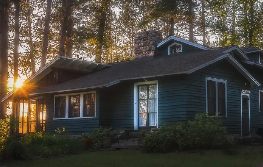  rough beams and stone fireplace.