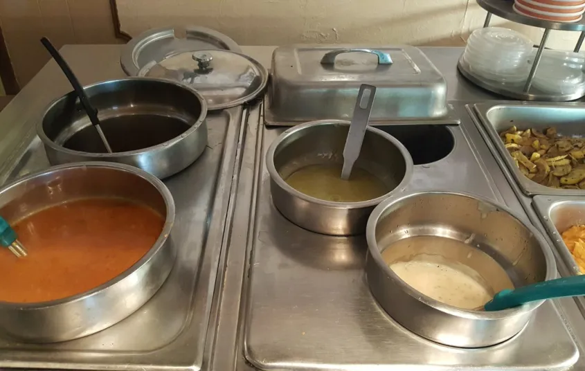 Soups at the buffet.