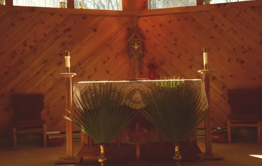 The alter flooded with natural light.