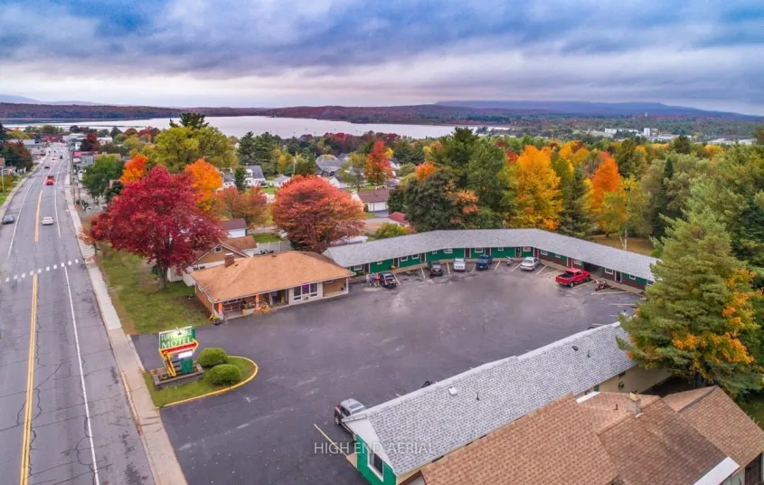 Aerial view of The Tupper Lake Motel in the fall