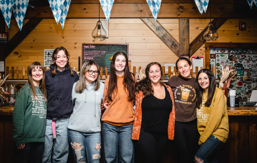 The crew of lovely ladies in the flagship beer hall