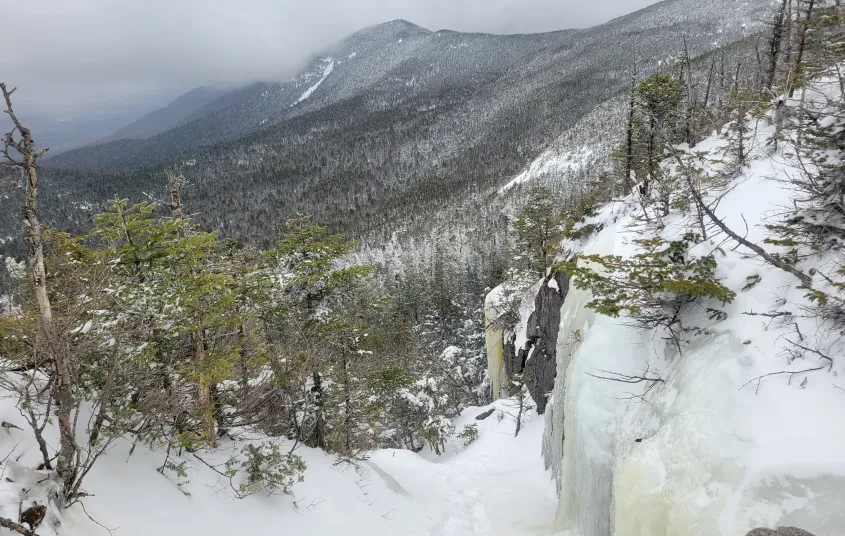 An icy part of the trail near the summit of Seward Mountain.