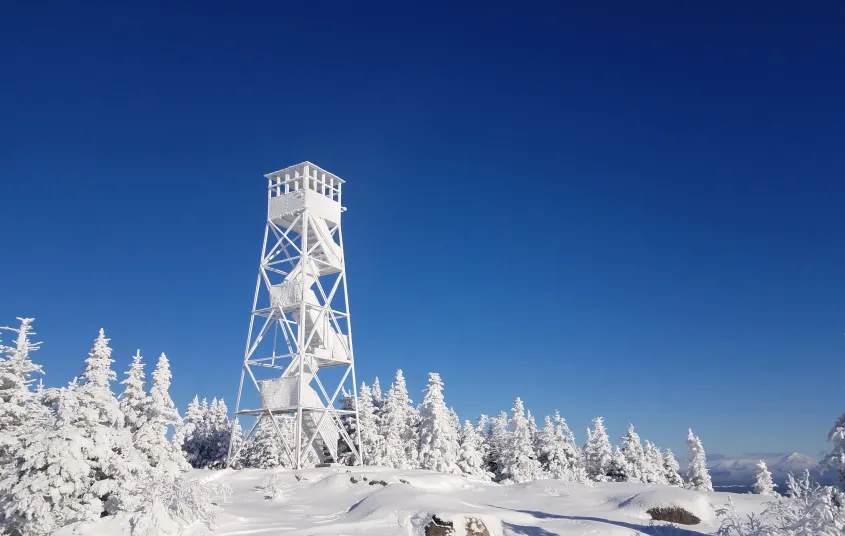 St Regis Mountain firetower covered in rime ice