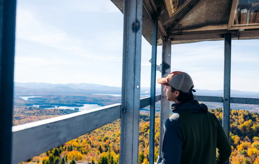 A hiker in a fire tower