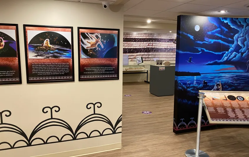 Multiple exhibits at the Akwesasne Cultural Center.