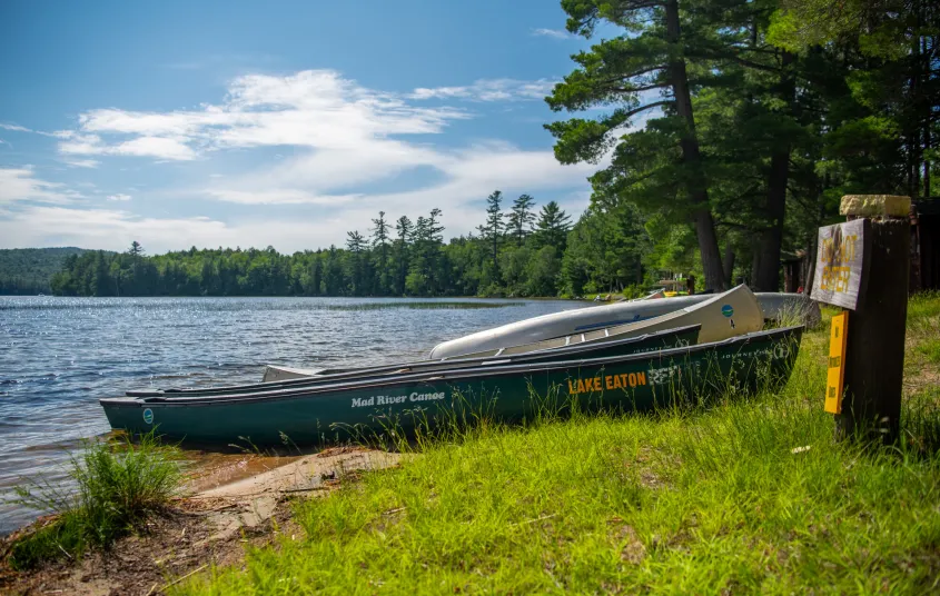 A canoe on land at Lake Eaton