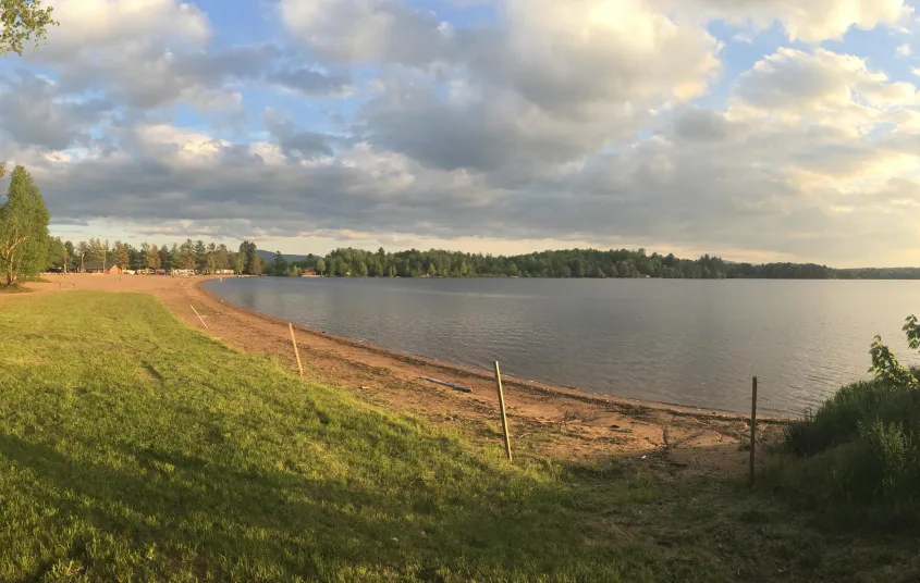A beach at sunset